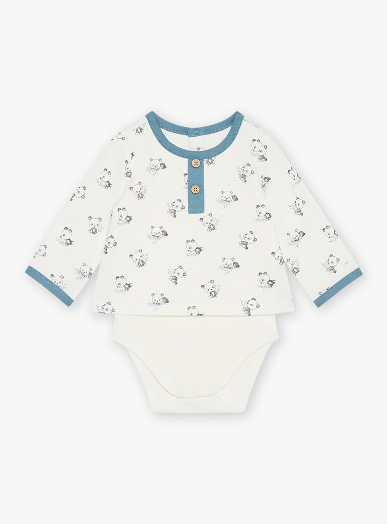 Body T-shirt écru, pantalon bleu et bandana écru et bleu grisé