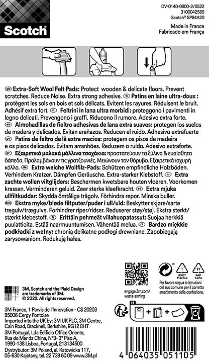 Patin en feutre laine adhésif rond beige Scotch ø22 mm, lot de 8