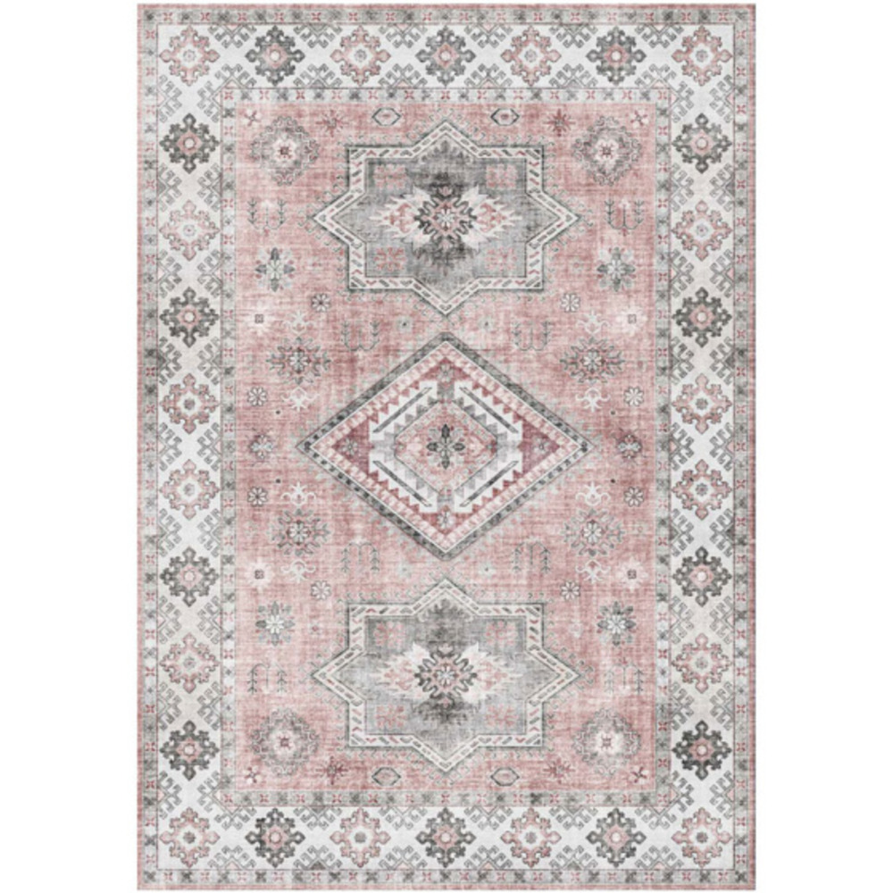 Tapis doux à motif oriental - taha - gris et rose - 200 x 290 cm