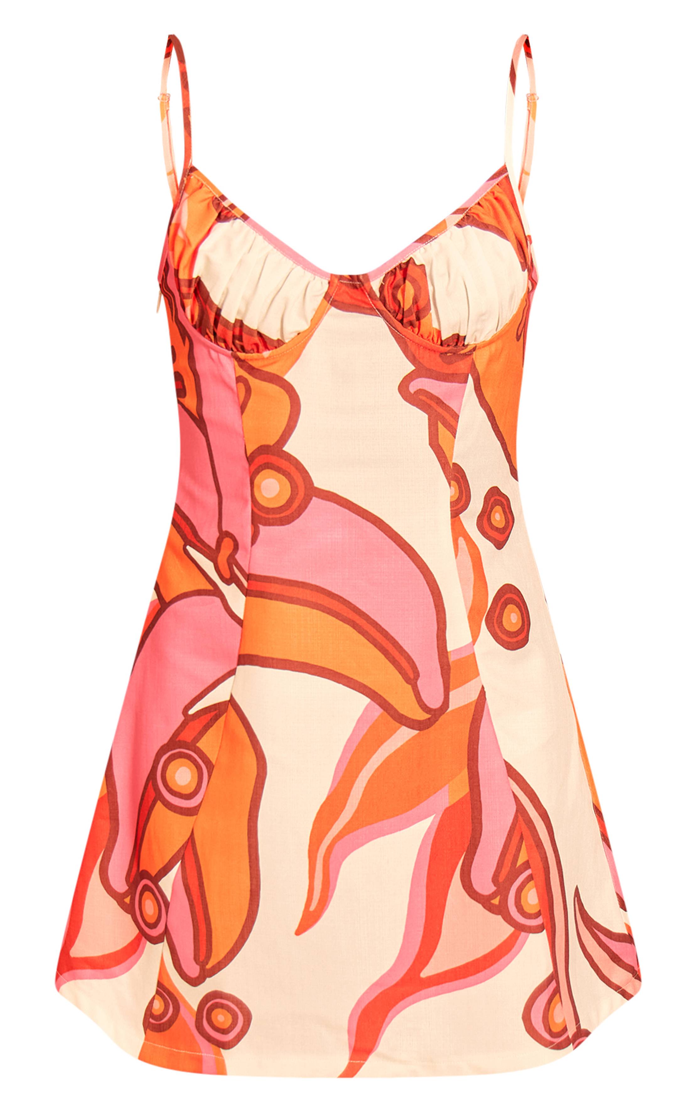 Orange Robe Droite À Imprimé Floral