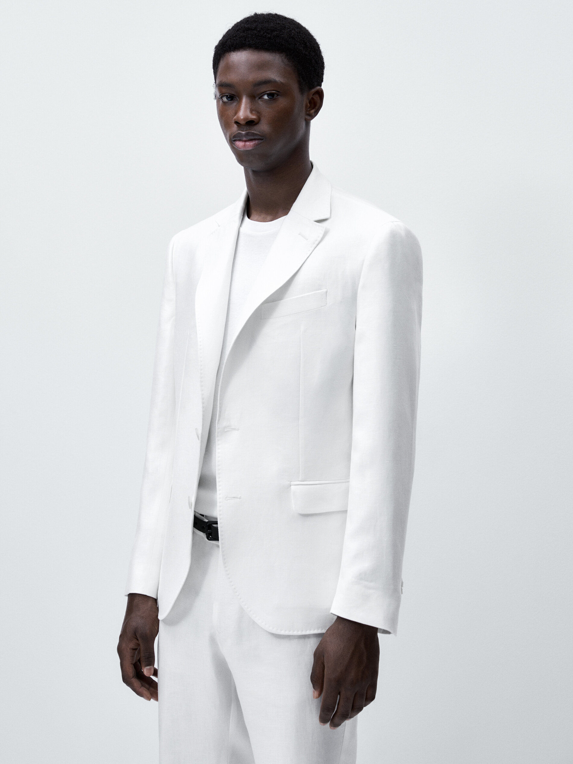 Terno estilo americano, 100% linho - BRANCO