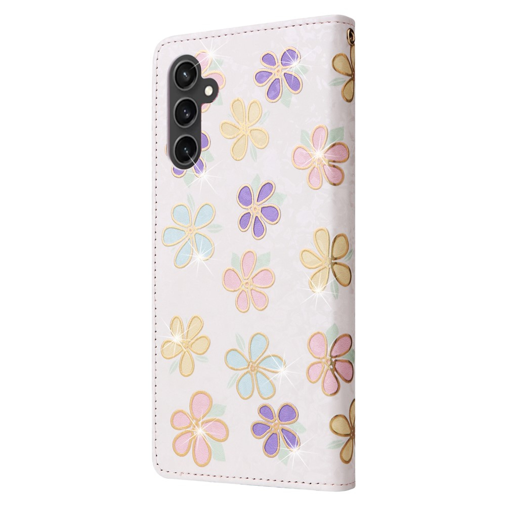 Samsung Galaxy S23 FE Leder Tasche mit Kartenfächer - Glitzer Blumen
