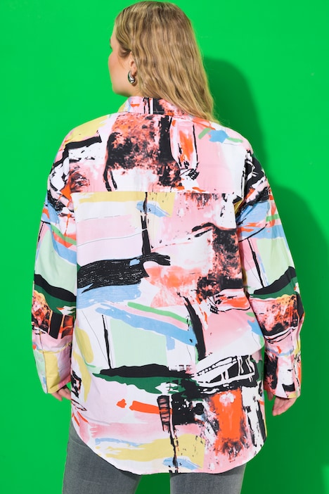 Hemdbluse, oversized, Color Print, Langarm