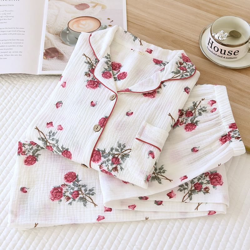 Somnus - Pyjamaset met lange mouwen en bloemenprint