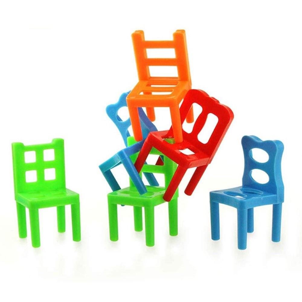 (12er Set) Balance Stühle Stapel Spielzeug Geschicklichkeit Kinderspiel / Familienspiel - Bunt