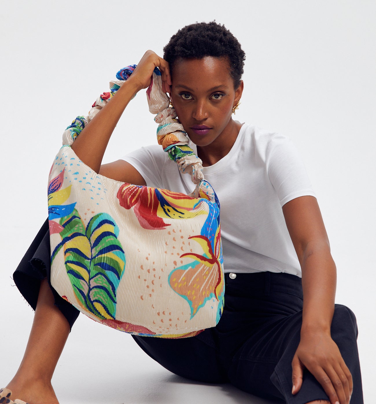 Grand sac plissé imprimé - Imprimé écru