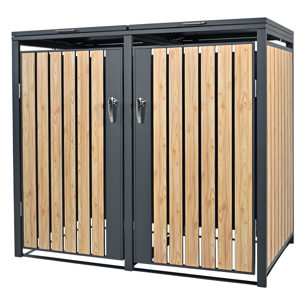 ML-Design Dubbele Bin Opbergkast voor 2 Bins, 240L per stuk, 132x80x116,3cm, Antraciet Lariks Look, Weerbestendige/Afsluitbare Stalen Bindeksel met Scharnierend Klep/2 Deuren, Binbehuizing, Bincontainer, Bindeksel