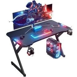 HLONONE LED Gaming Desk 100 x 60 cm, Ergonomic Computer Desk with Cup Holder and Hook for Headphones