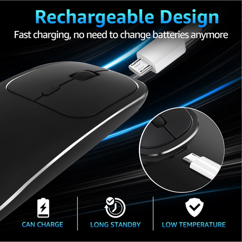 Ergonomische 2.4 GHz Optische Wireless Funk Maus 1600 DPI mit 450mA Akku   USB C Adapter - Schwarz