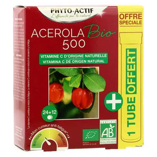Acerola Phyto-Active 500 Orgânica 24 comprimidos + 12 grátis