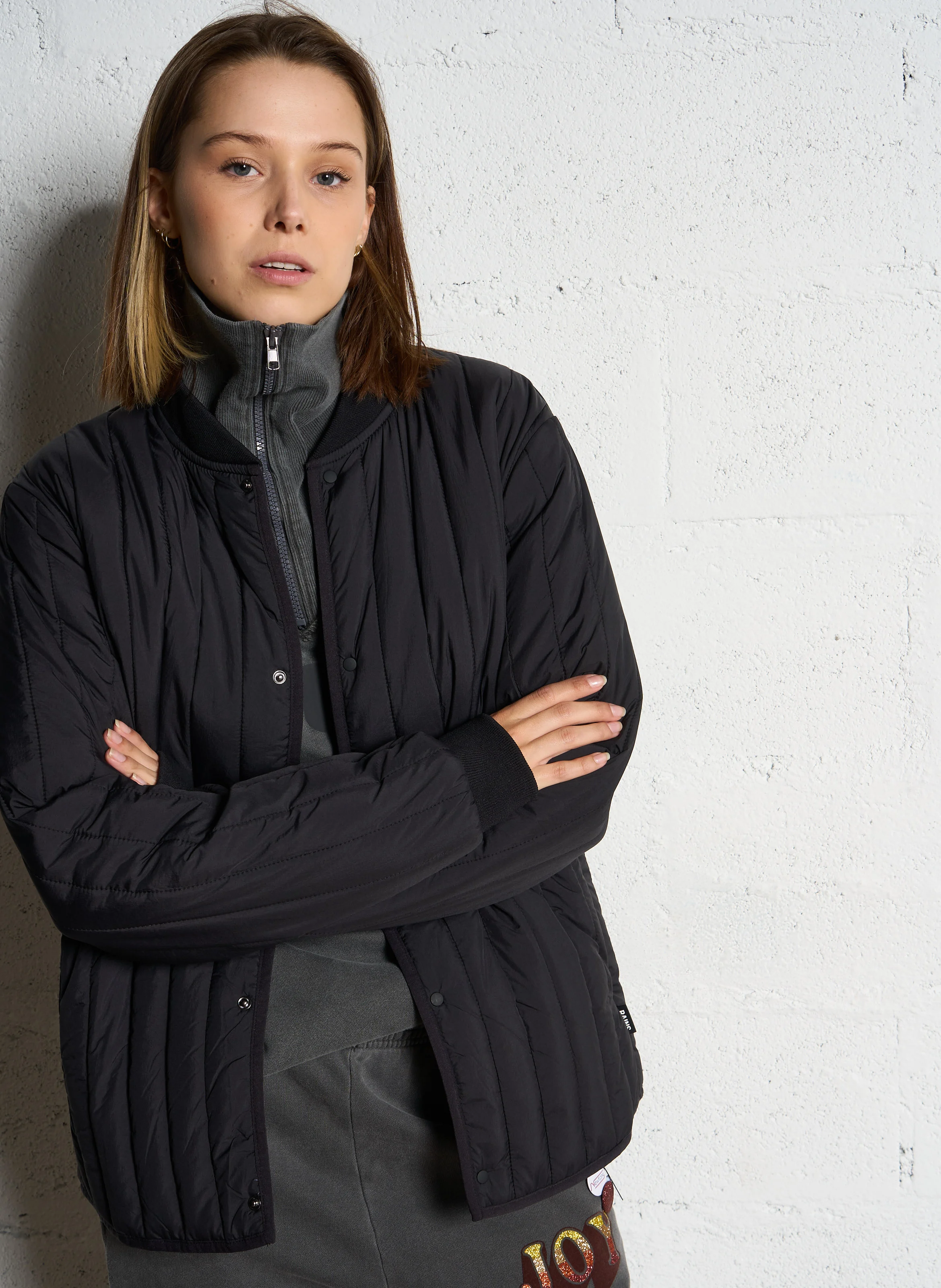 BANJA - Blouson col teddy droit matelassé | Noir
