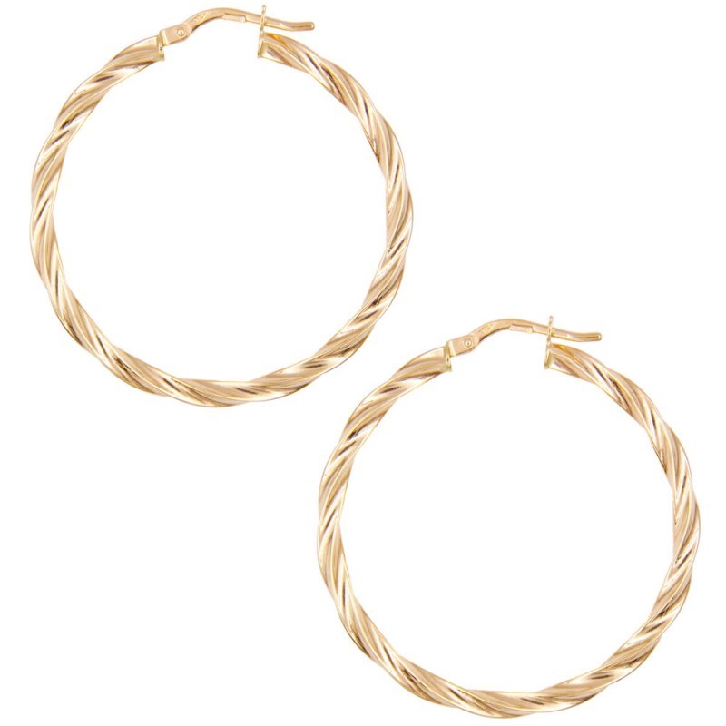 Boucles d'Oreilles Or Jaune - Créoles Torsadées Femme