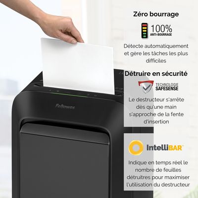 Fellowes Powershred LX211 - destructeur de documents coupe croisée microparticules - 15 feuilles - Corbeille 23 litres - noir