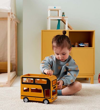 Kids Concept Doppeldeckerbus - 25 cm - Aiden - Gelb m. Figuren
