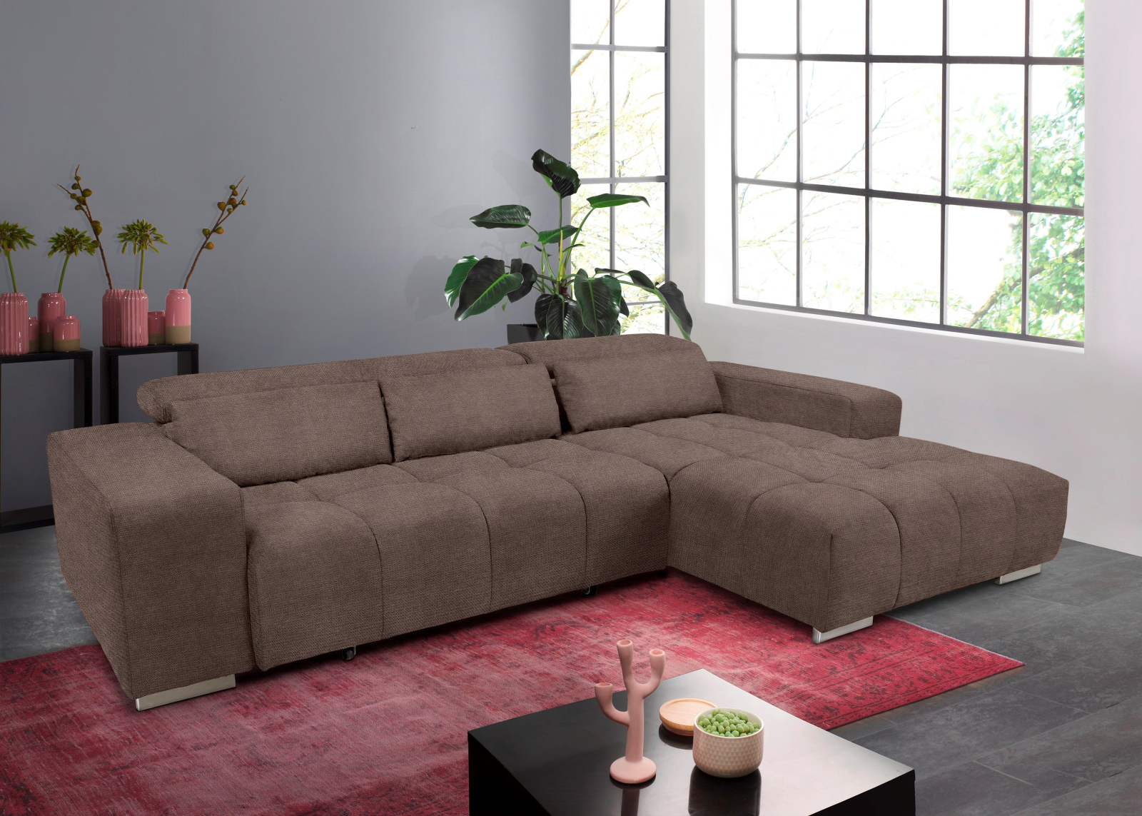 Ecksofa - taupe - Recamiere rechts - Relaxfunktion