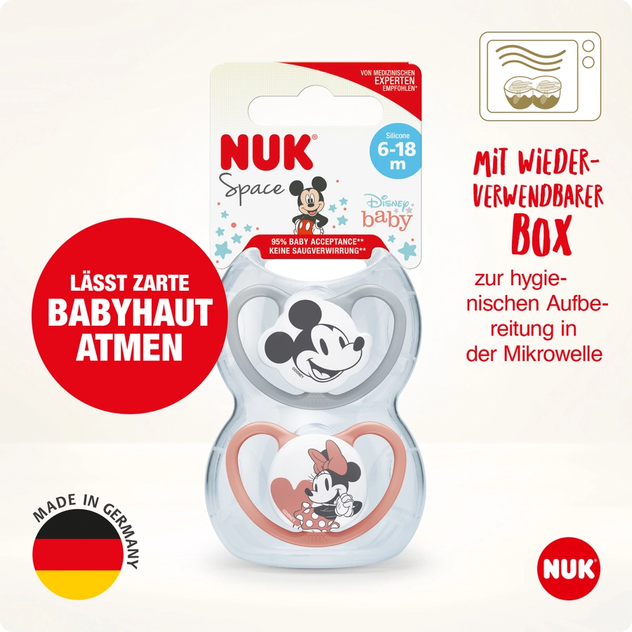 NUK Schnuller Space  Mickey 6-18 Monate, 4 Stk. in graurot