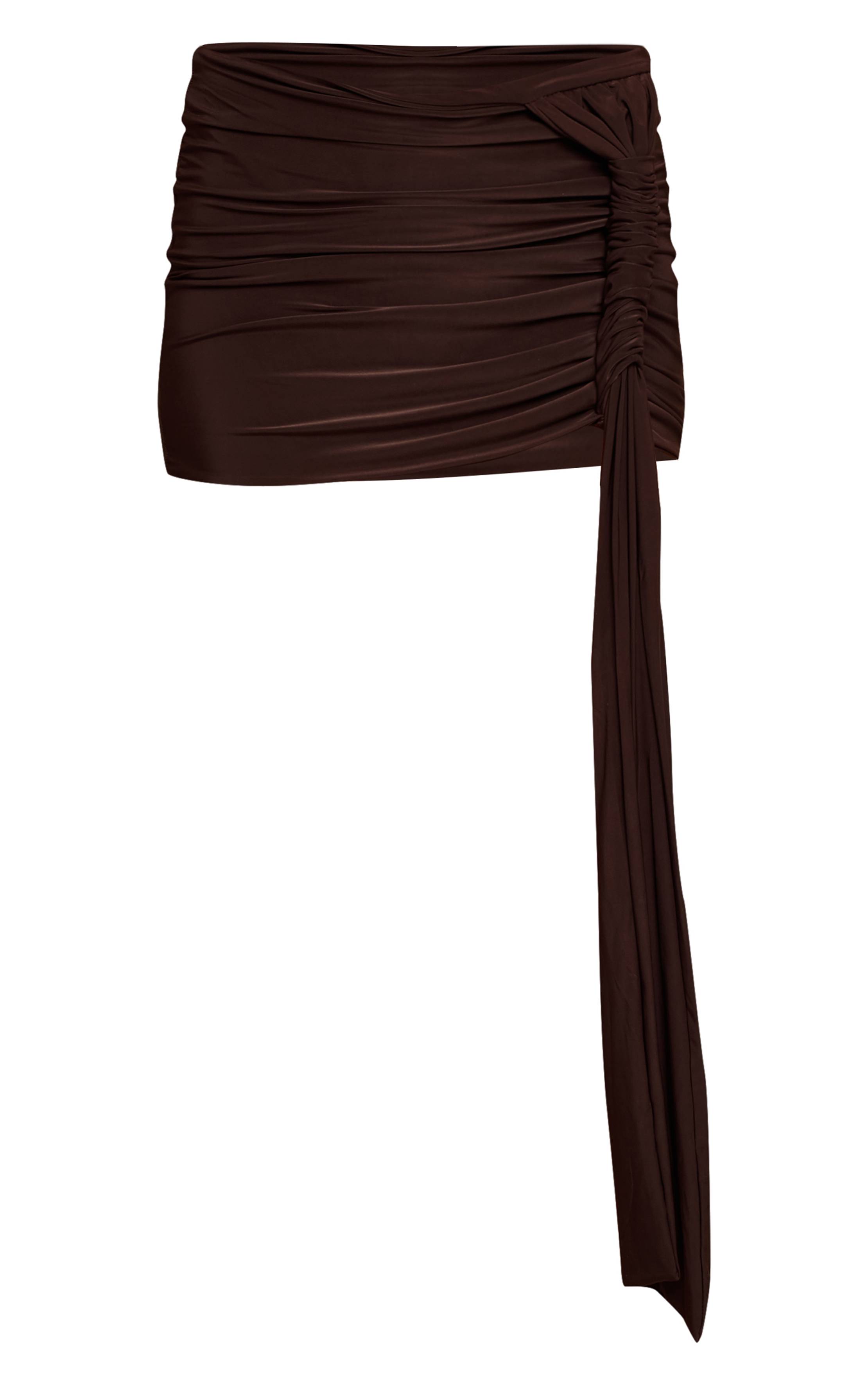 Chocolat Mini-jupe À Double Couche En Tissu Soyeux Avec Détail Cordage