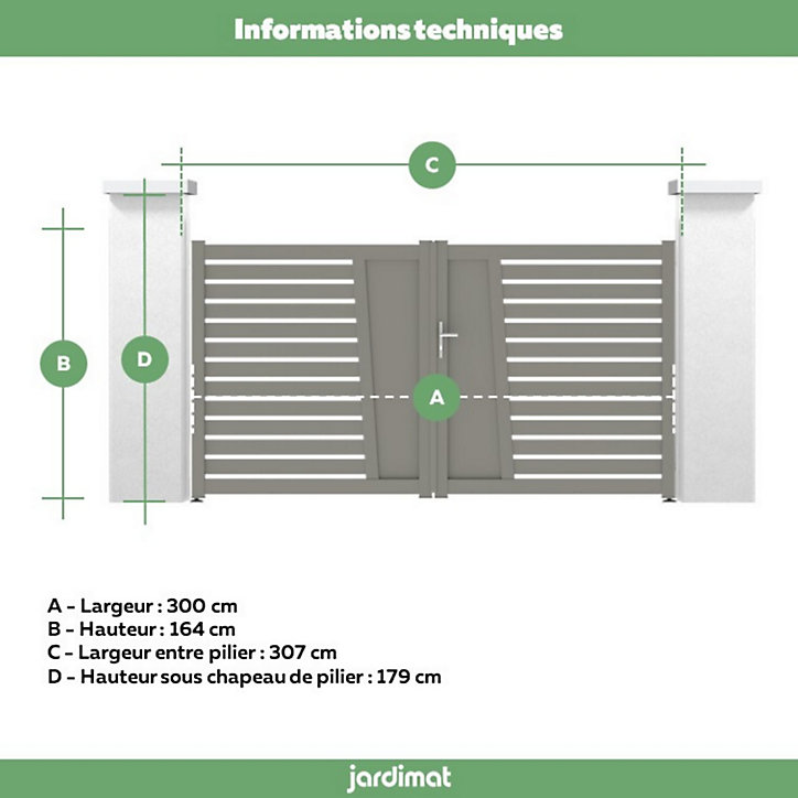 Portail Jardimat battant aluminium Audelange gris quartz - 300 x h.164 cm