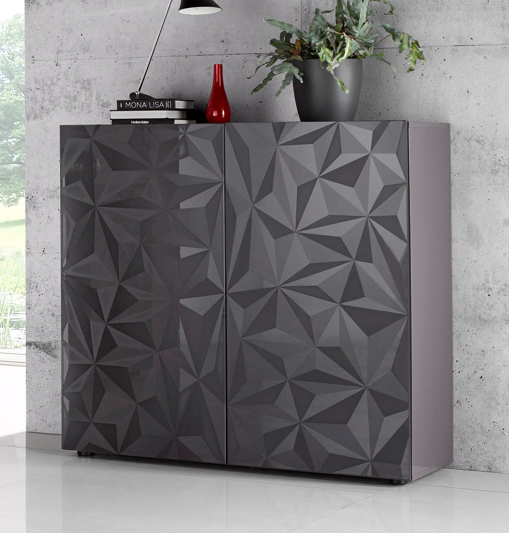 INOSIGN Highboard »Prisma Höhe 111 cm, Breite 121 cm, Kommode 2 Türen, Hochkommode« Front mit elegantem Siebdruck, grifflos, viel Stauraum