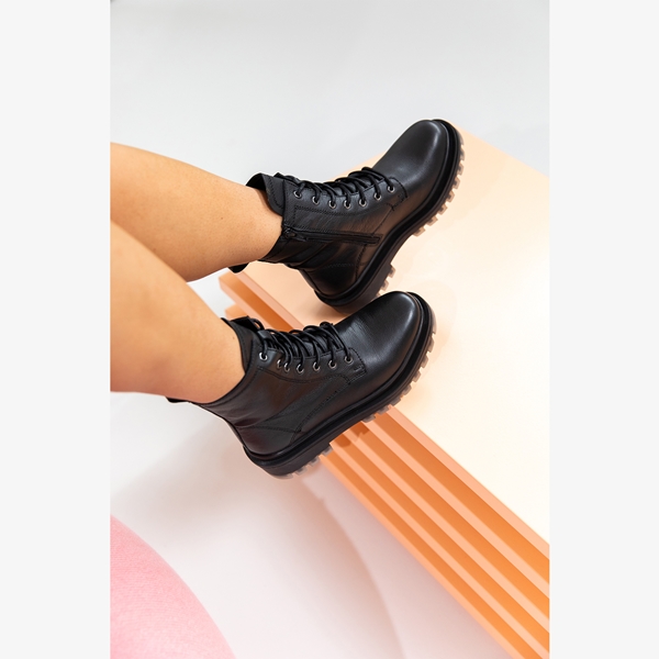 Harper leren dames veterboots met chunky zolen