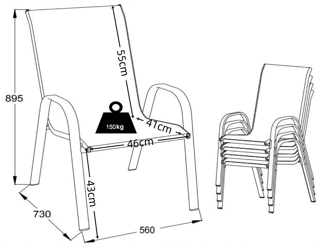 VCM 4-tlg. Set Gartenstuhl Hochlehner Textilene Balkonstuhl stabelbar Camping Stapelstühle Sonlas