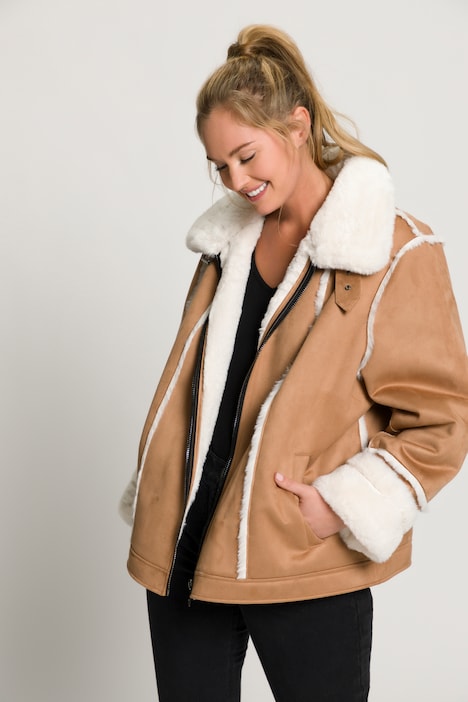 Pilotenjacke, Veloursleder-Optik, kuscheliges Webfell