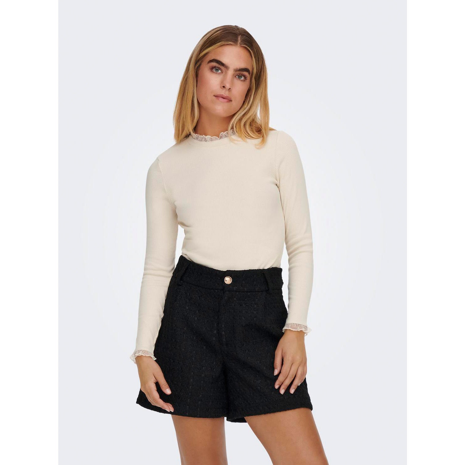 ONLY  Leslie Long Sleeve Lace Mix Top