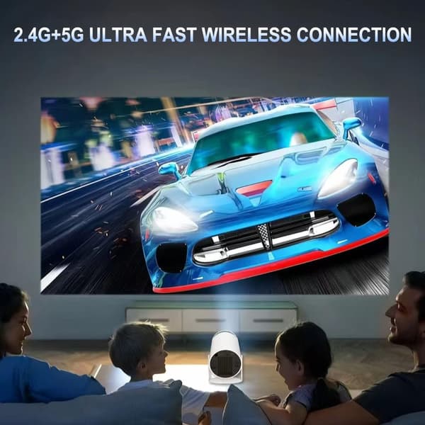 NÖRDIC Mini Portable Projector – 720p HD-støtte, Android 11, WiFi 6, BT 5.0, 180° rotasjon, hjemmekinoprojektor