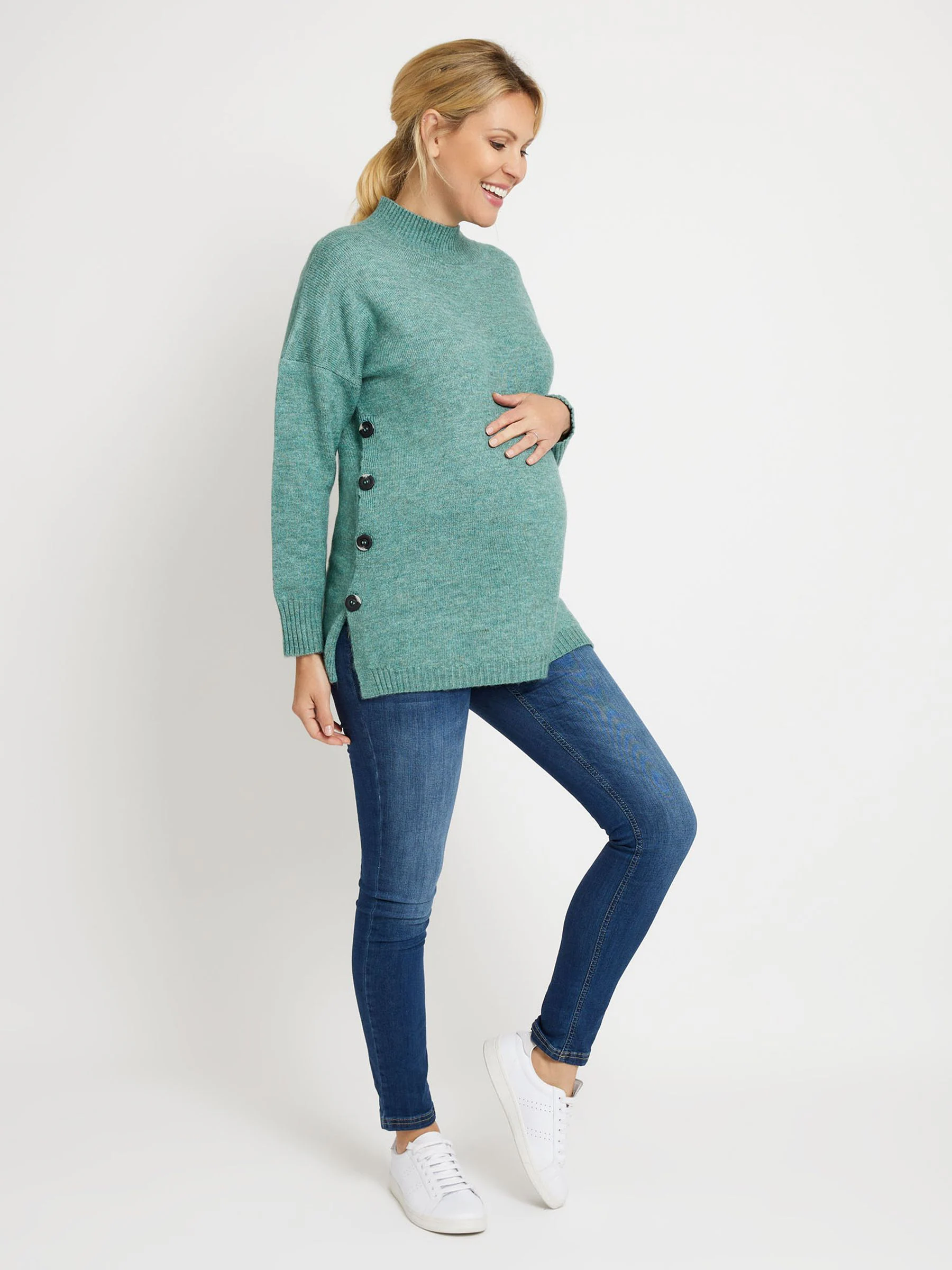 Grijs-groen - JoJo Maman Bébé - Zwangerschaps- en borstvoedingstrui met col
