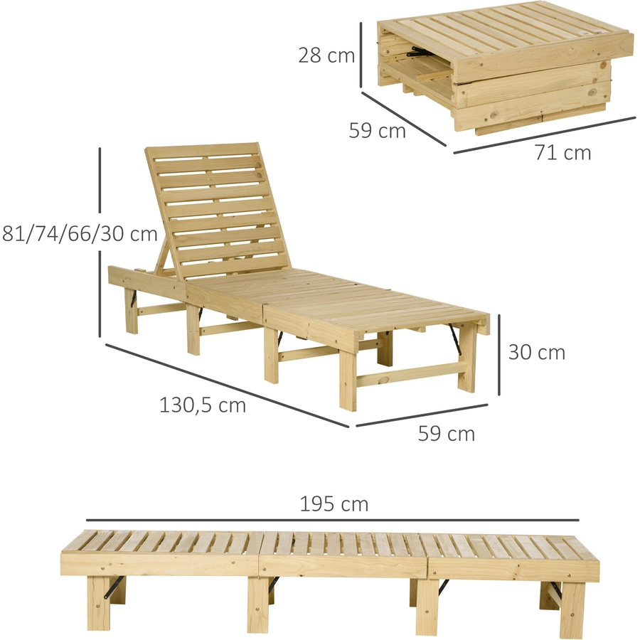 Outsunny Liegestuhl mit Holzrahmen natur