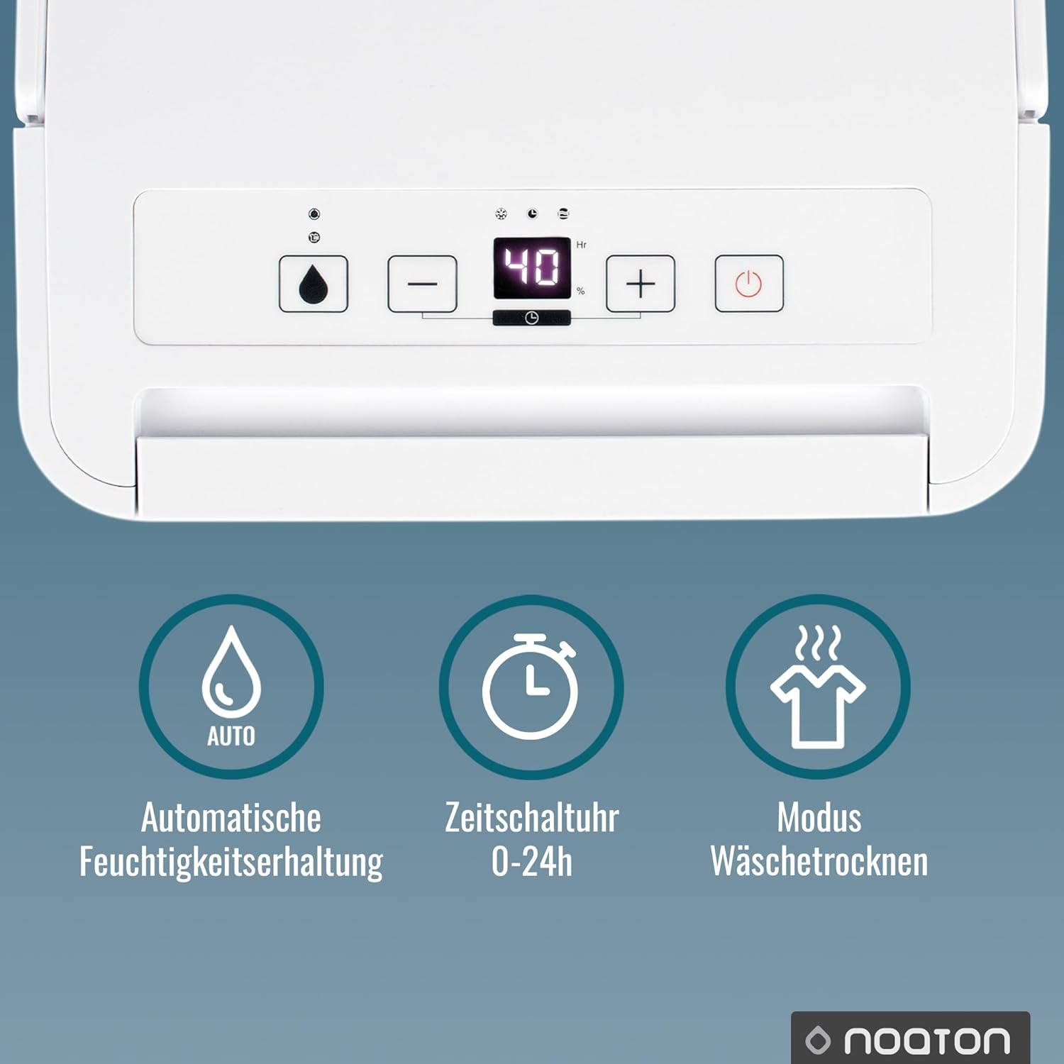 Déshumidificateur Noaton DF 4110, max 11.5L/24h, taille de la pièce env. 65 m³ (~25 m²), 230 W, réservoir d'eau de 2.1l, tuyau d'évacuation, minuterie, avec capteur d'humidité - Contre la moisissure