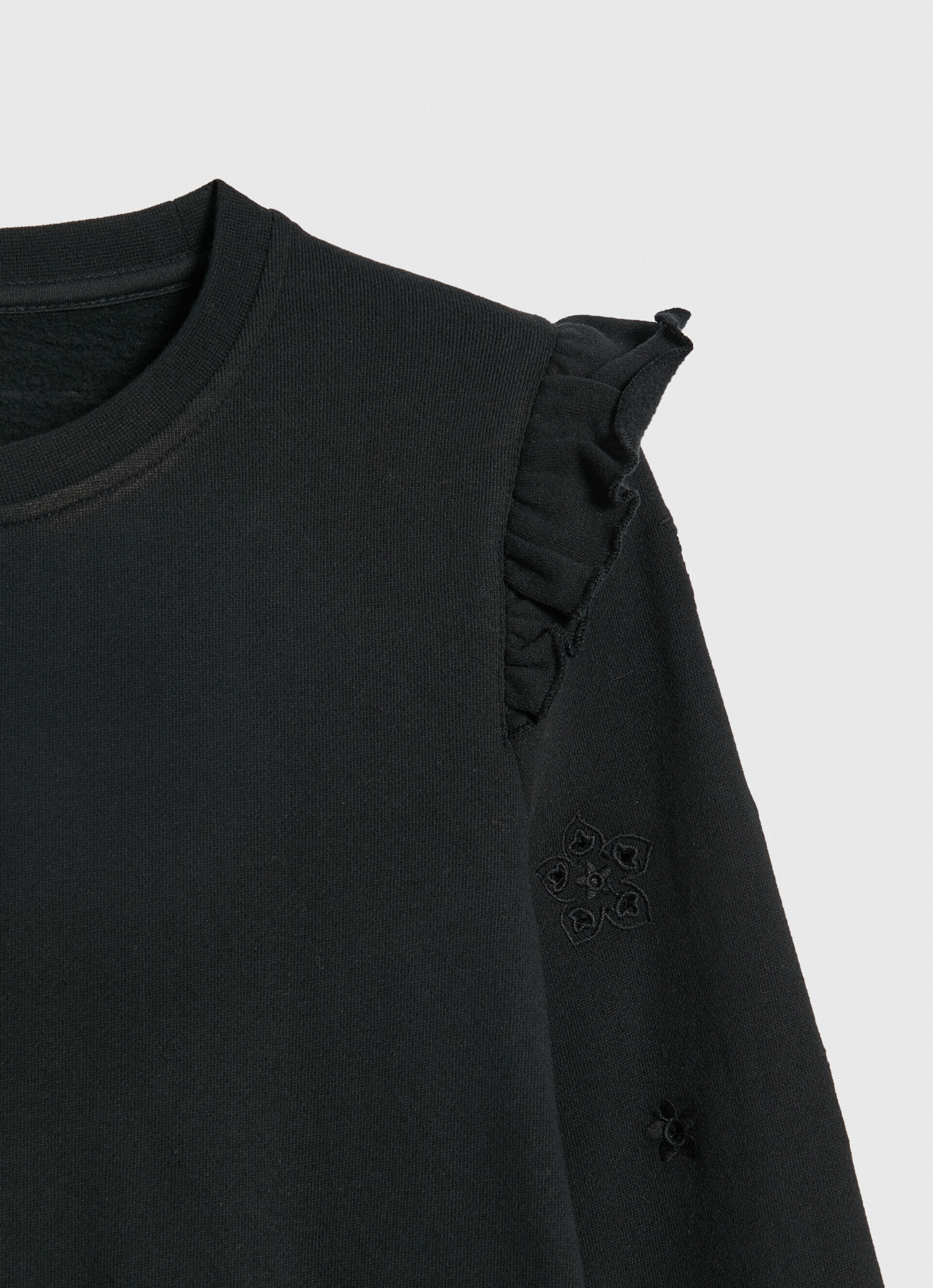 Blusa de moletom de algodão com babados - preta