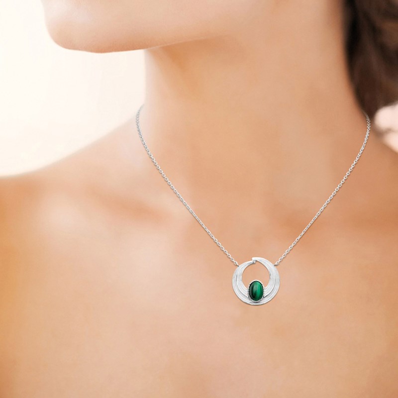 Collier Femme - Argent 925 - Malachite - Longueur : 45 cm