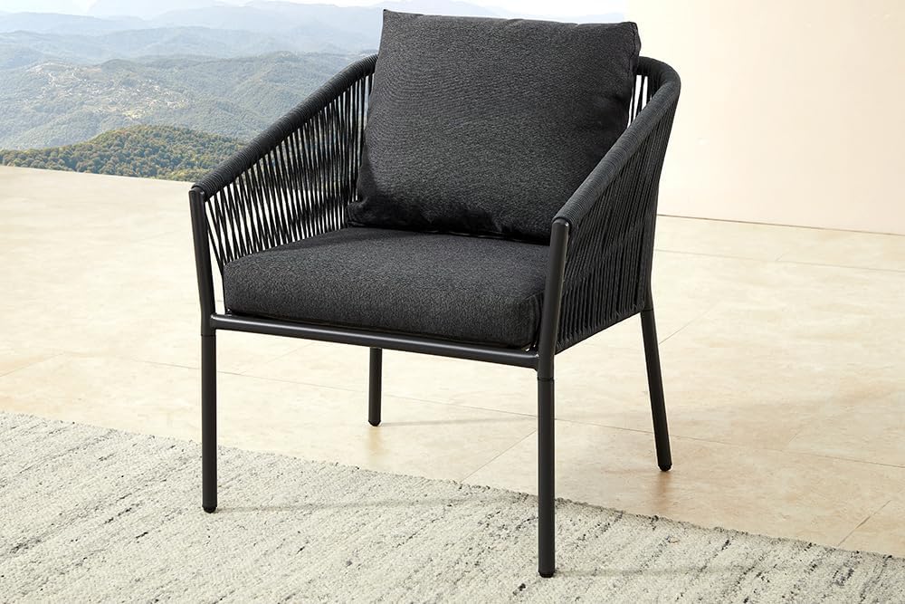 Riess Ambiente Outdoor Garten-Sitzgruppe AIRE Rope anthrazit wetterfest inkl. Tisch und Kissen