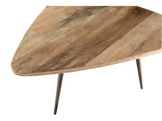 ALIDA - Table basse bois ovoïde Teck recyclé pieds métal