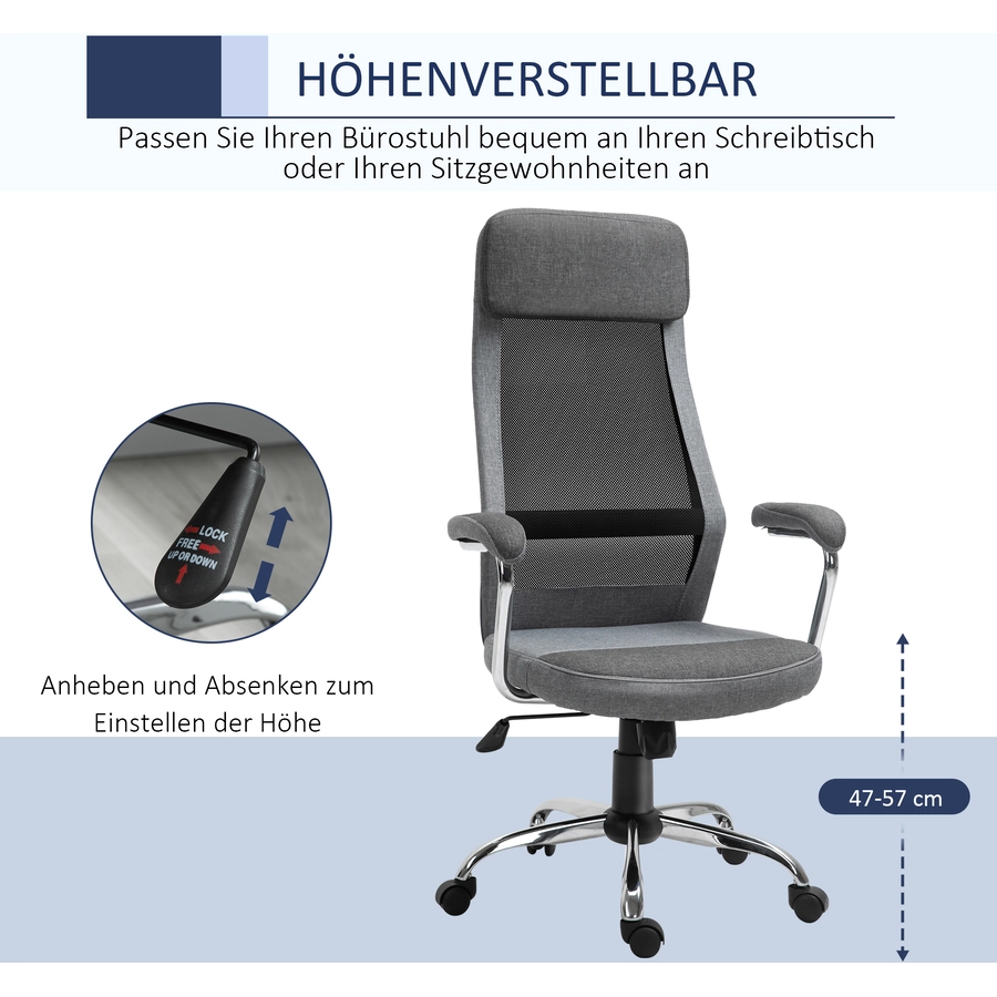 Vinsetto Bürostuhl ergonomisch und mit hoher Rückenlehne Hellgrau, Schwarz