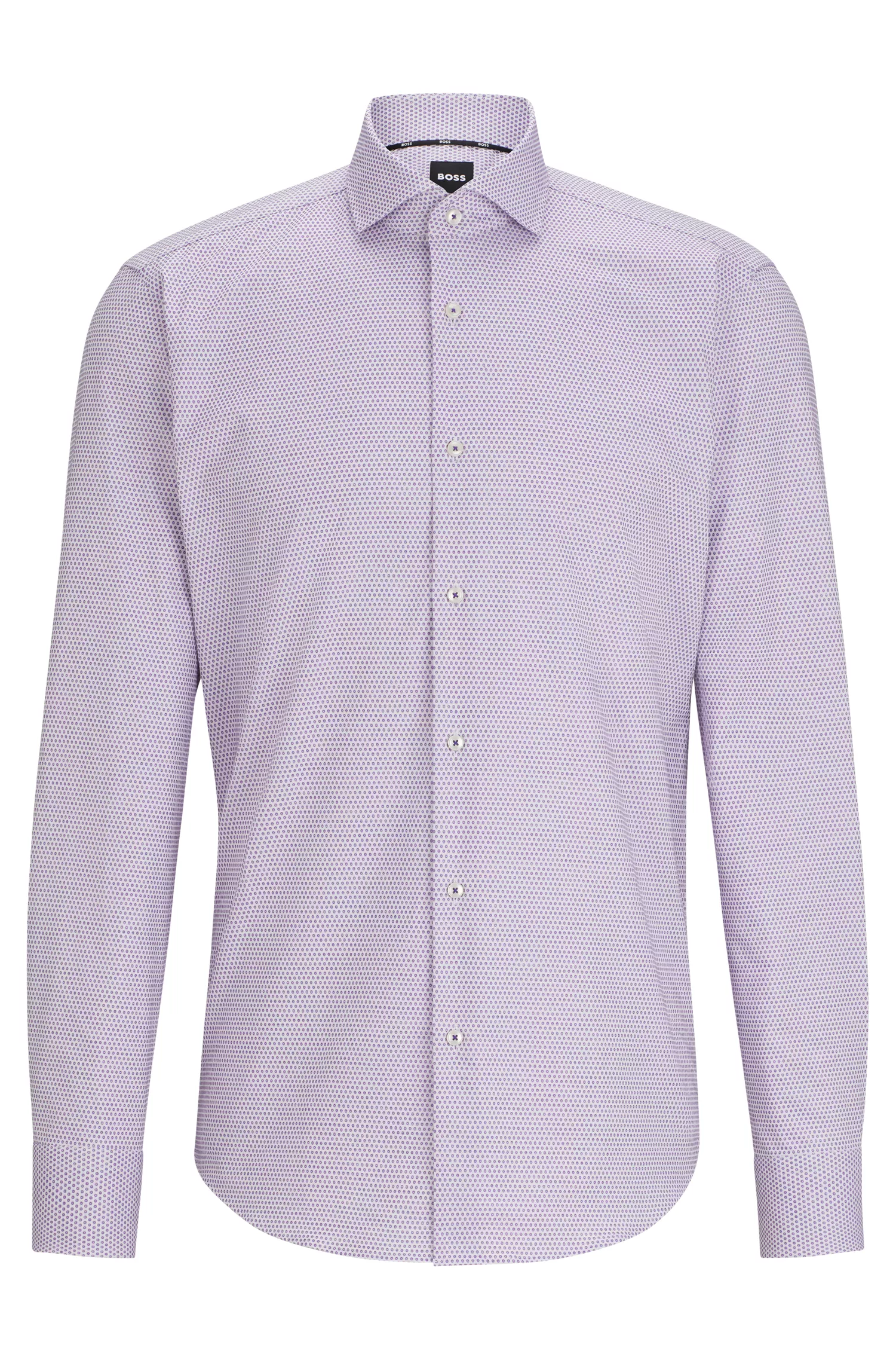 Camisa BOSS preta de corte regular em algodão estruturado com elastano.