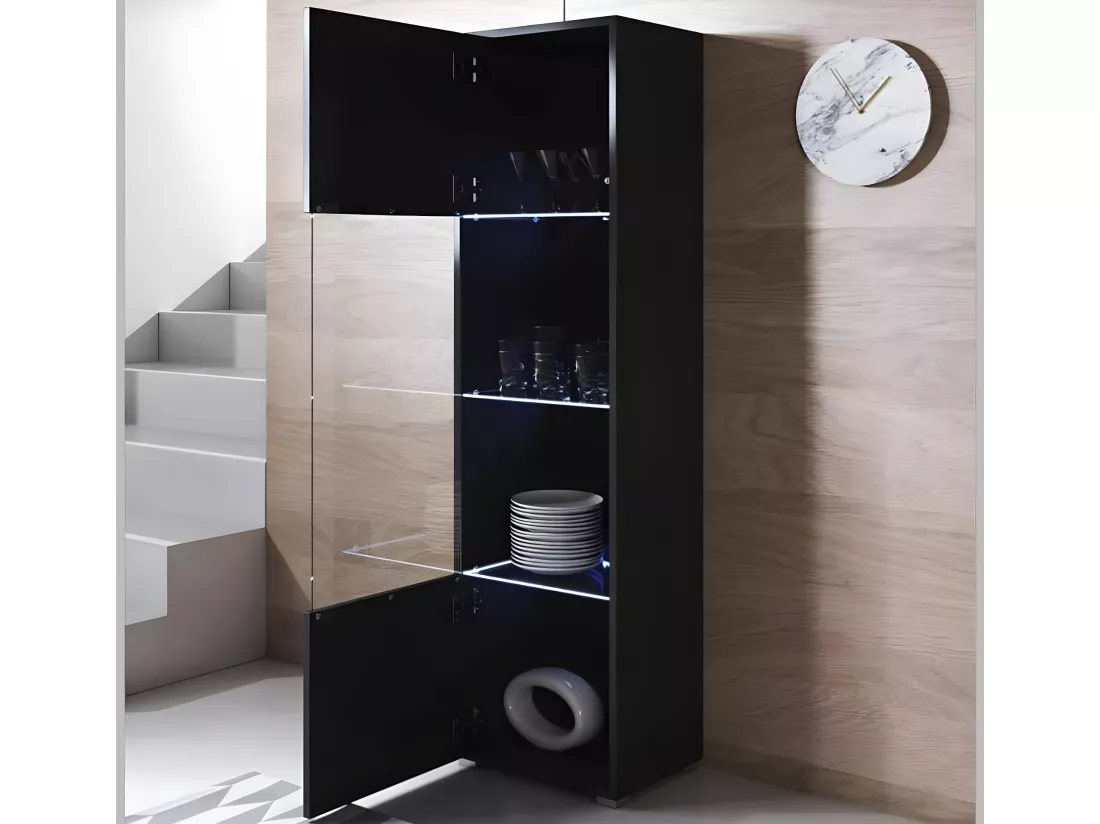 Vitrine pour Salon Salle à manger en Noir avec LED 40x29x167cm Luke V6