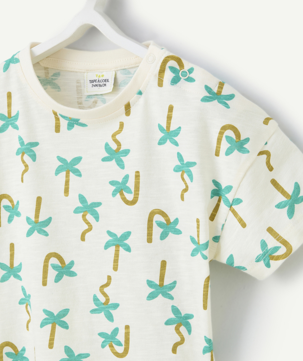 t-shirt manches courtes bébé garçon en coton bio écru imprimé palmier