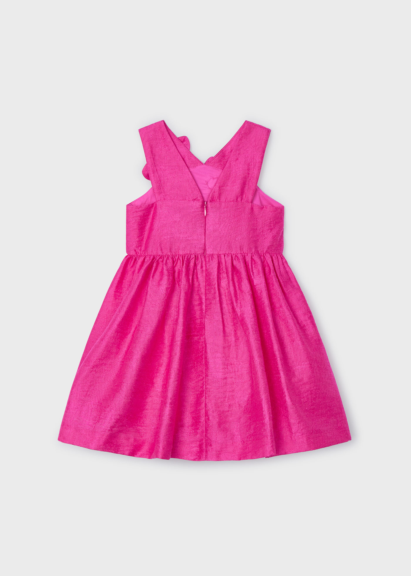 Vestido nude de linho com relevo floral para meninas
