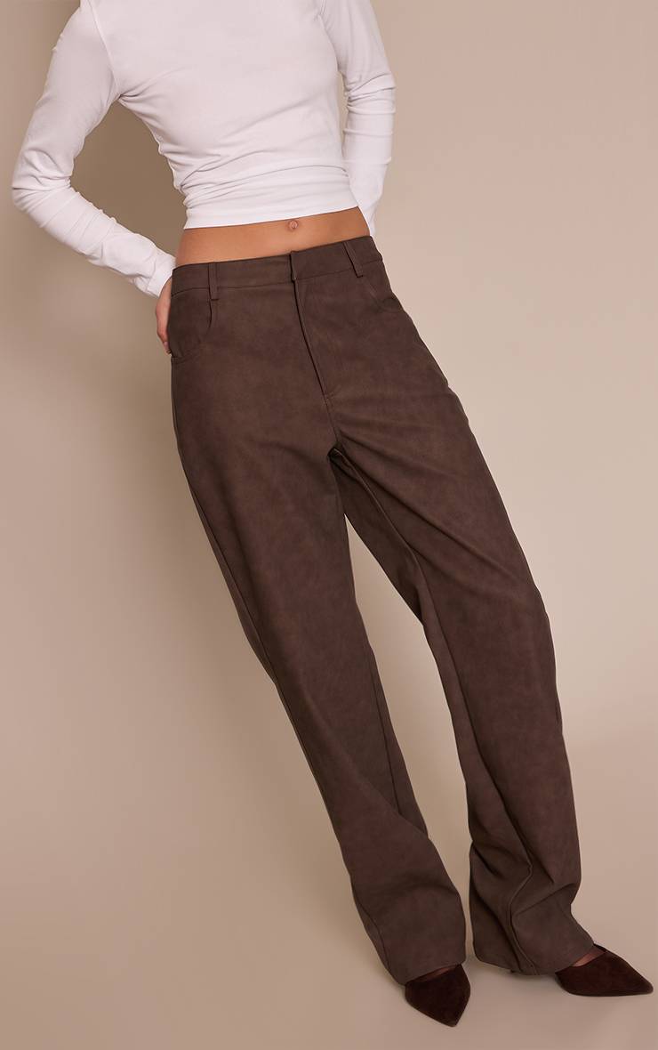 Marron Pantalon Droit En Synthétiquecuir Texturé