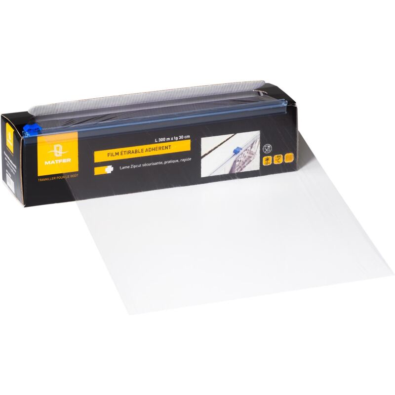 Film alimentaire étirable PVC transparent, largeur 30 cm - Rouleau de 300 m
