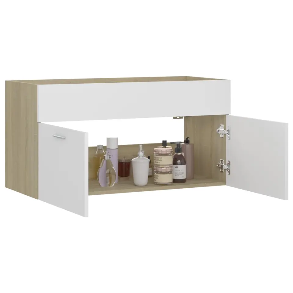 vidaXL - Wastafelkast - Wit - Bewerkt hout - 90 x 38.5 x 46 cm