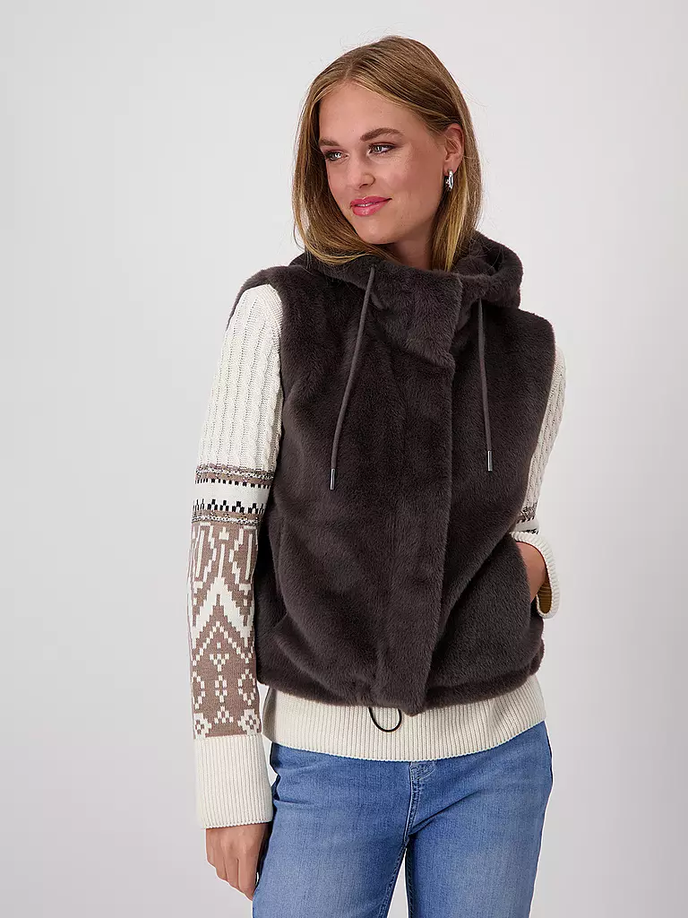 MONARI Gilet in Felloptik braun