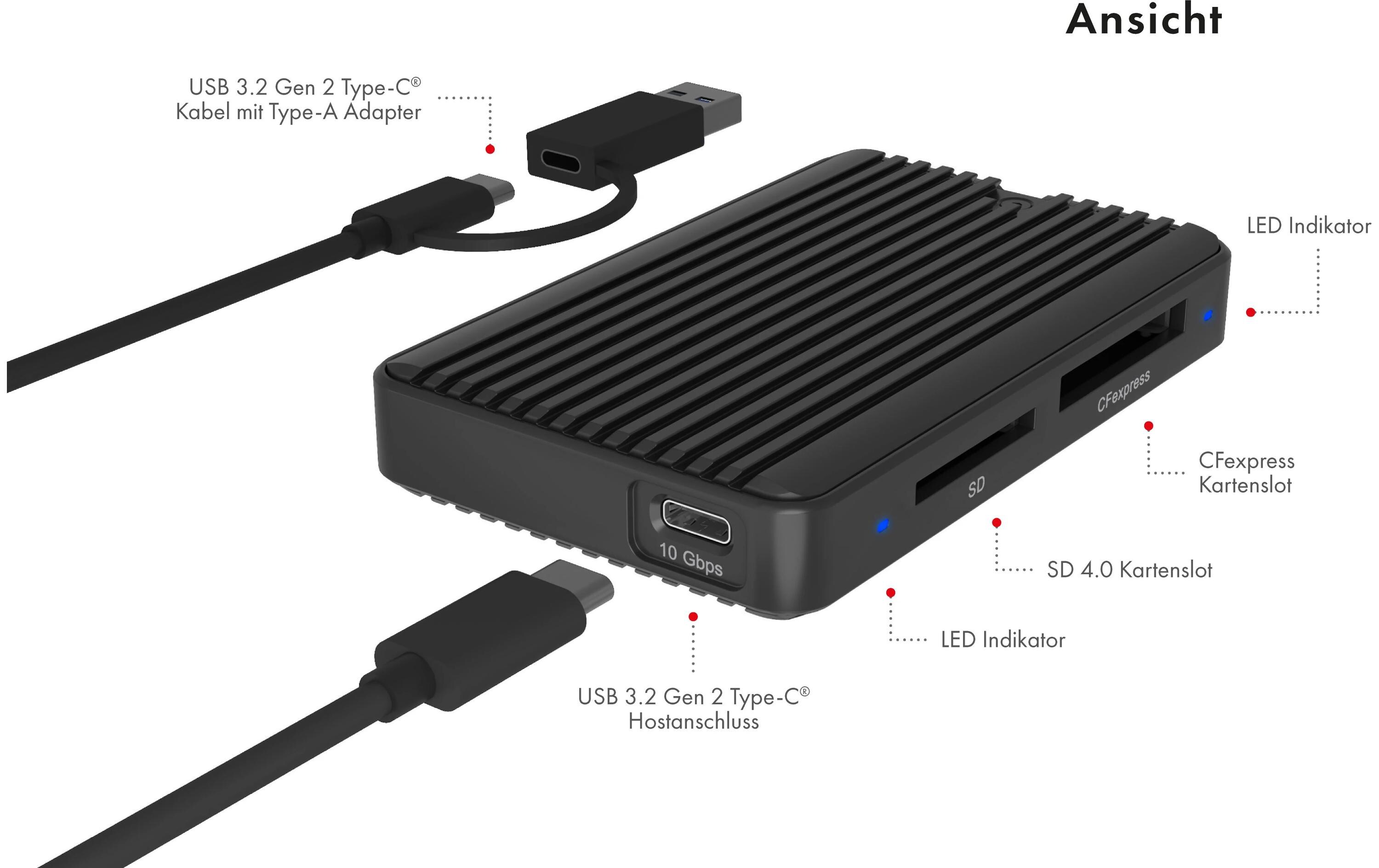 Card Reader Extern IB-CR504-C31Externer 2-fach Kartenleser