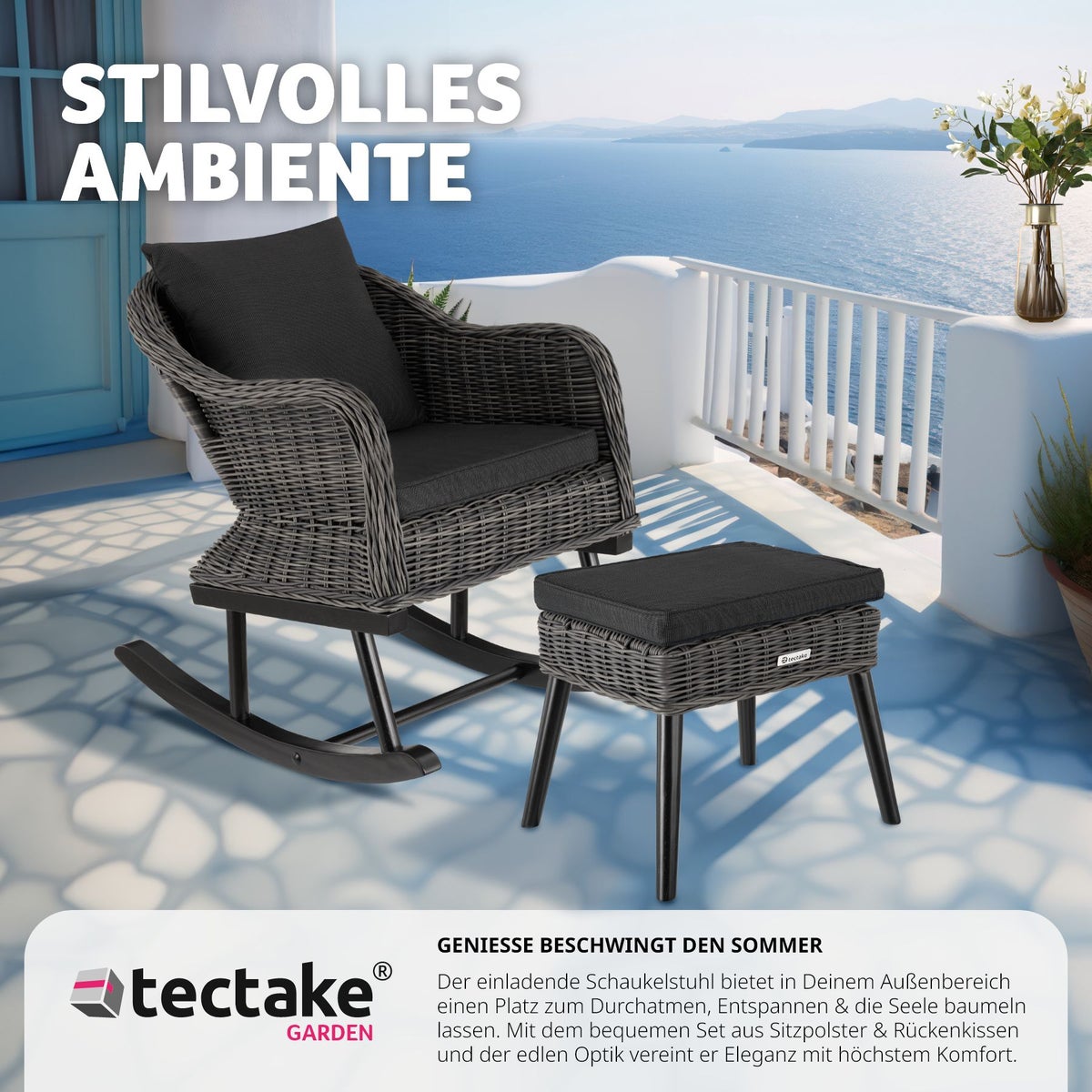 tectake Rovigo rotan schommelstoel, natuurlijk imitatieweefsel met aluminium frame, 57,5 x 85 x 73 cm