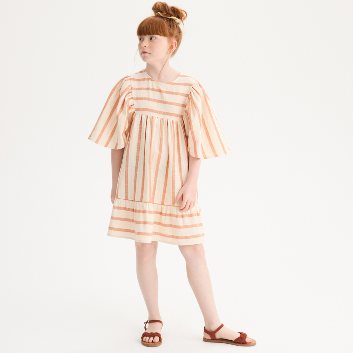COLEÇÃO LA REDOUTE<br>Vestido listrado evasê com mangas curtas