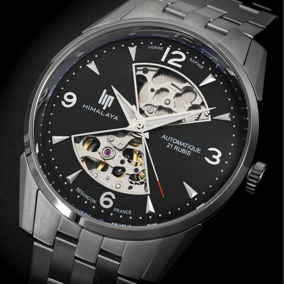 Montre LIP homme automatique, bracelet métal argent