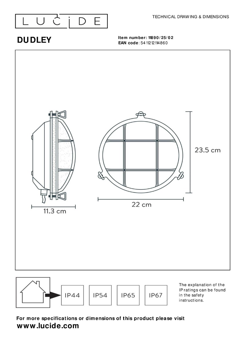 Lucide Dudley wandlamp 40W 23x22cm goud/messing