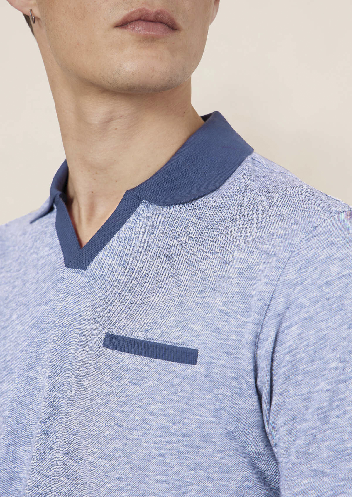 Polo manches courtes Slim en coton et lin unis bleu jeans
